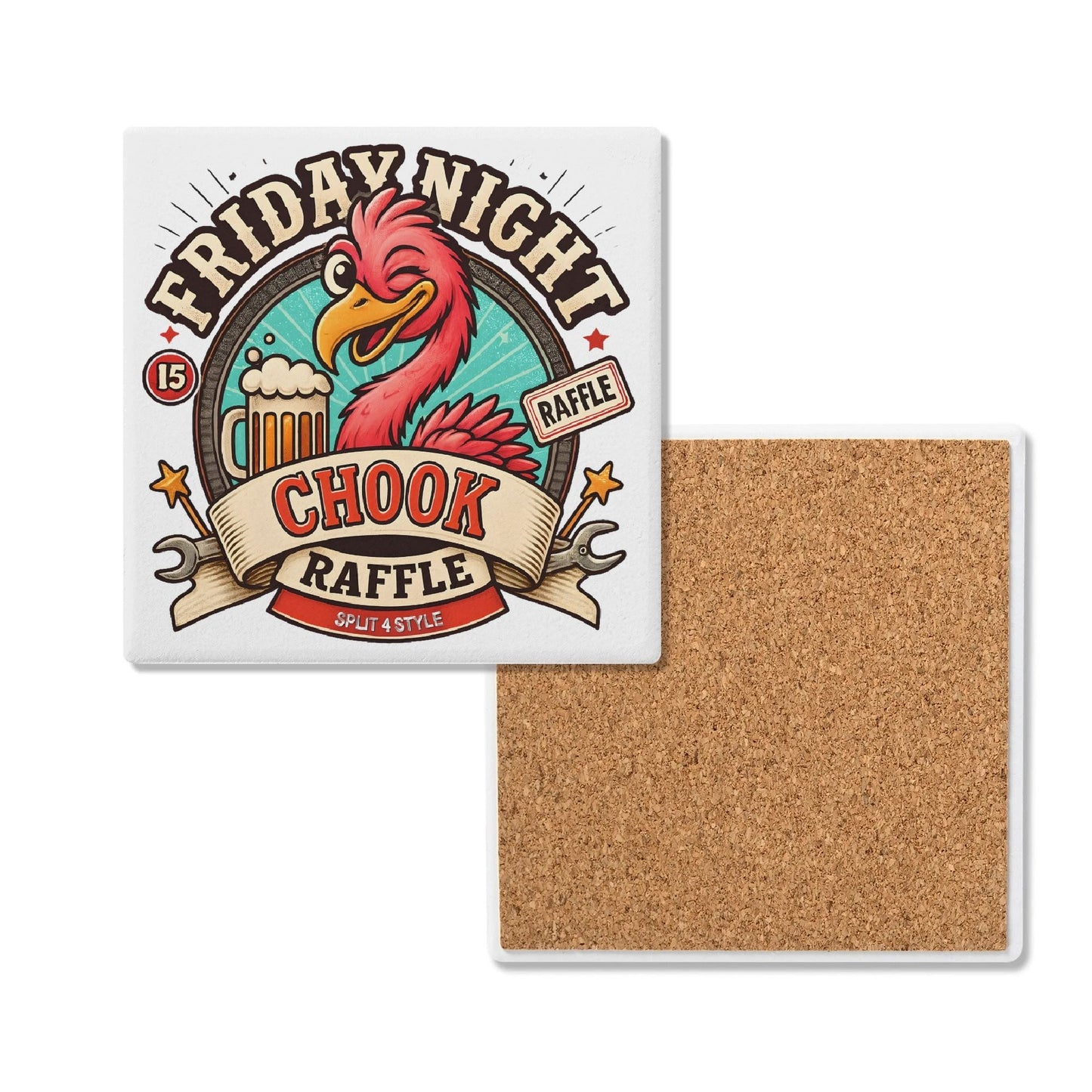 V8 Vets - Friday Night Chook Raffle Ceramic Coasters (Set of 4)