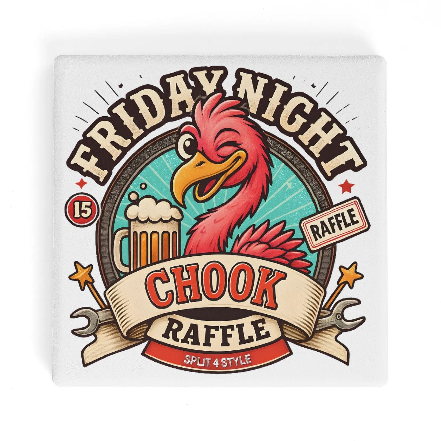 V8 Vets - Friday Night Chook Raffle Ceramic Coasters (Set of 4)