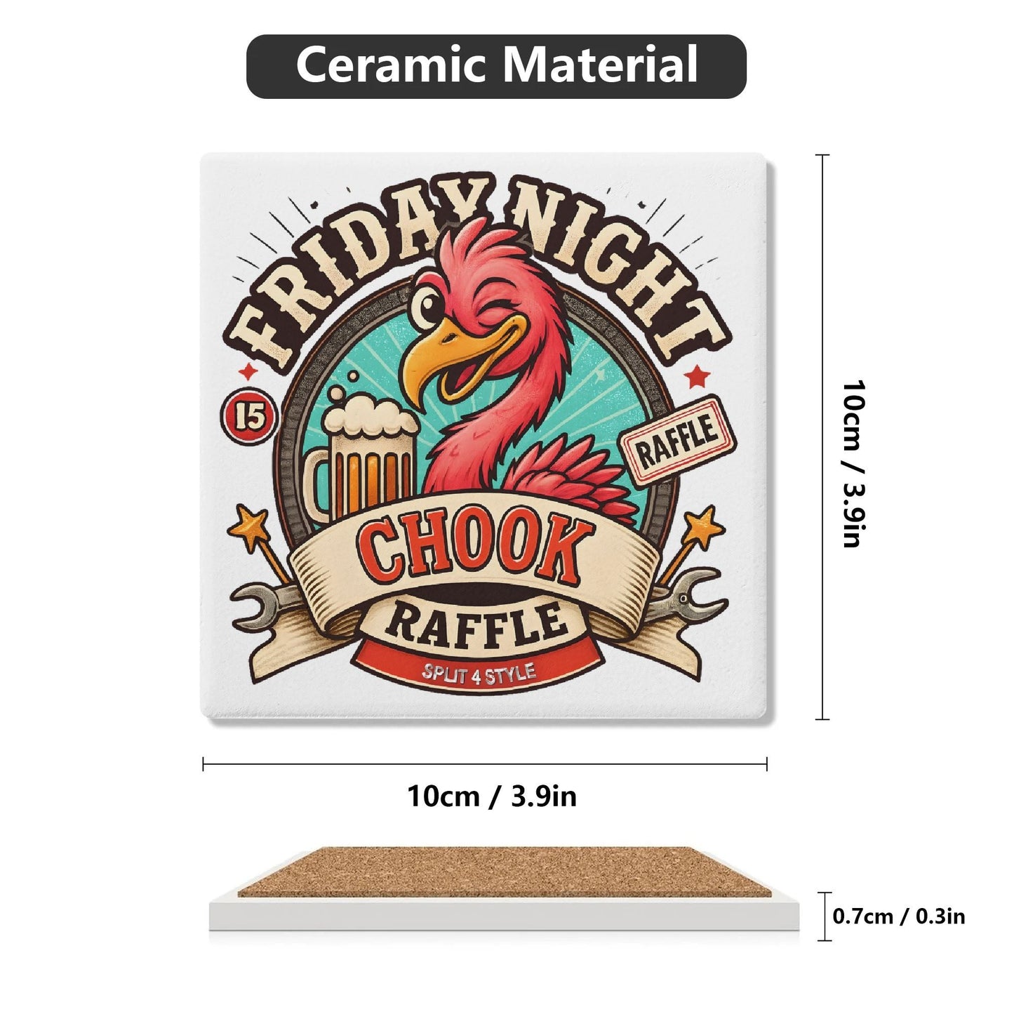 V8 Vets - Friday Night Chook Raffle Ceramic Coasters (Set of 4)